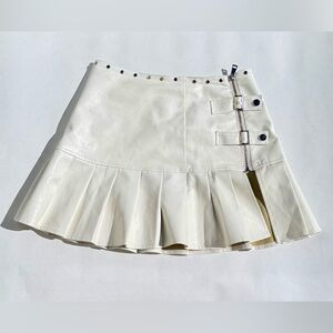PU Leather Round Studded Buckle Pleated Mini Skirt
